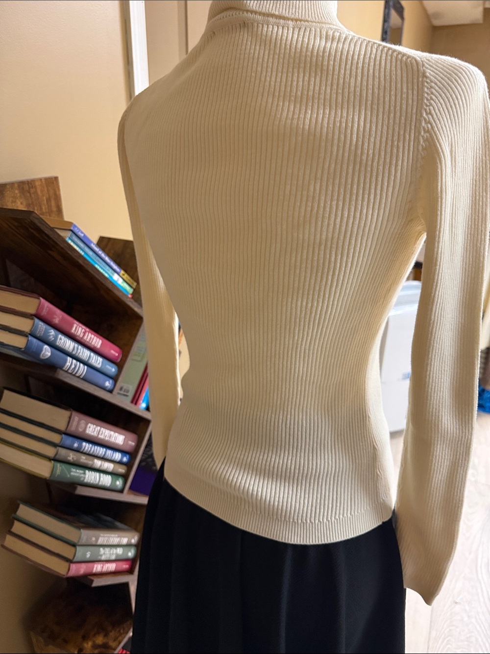 Talbots Cream Ribbed Turtleneck with Front Ruffle - Picture 2 of 2